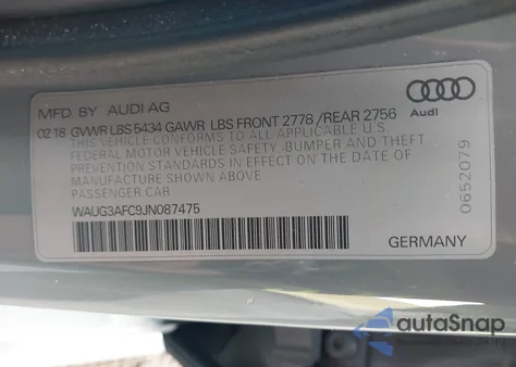 2018 Audi A6 3.0T Premium z USA, uszkodzony, nr VIN WAUG3AFC9JN087475